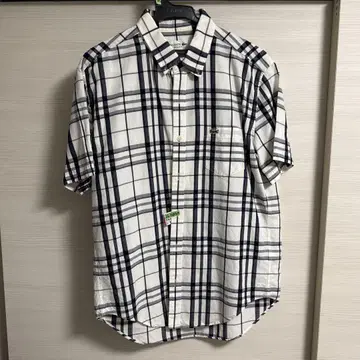 LACOSTE 반팔 체크 셔츠 화이트