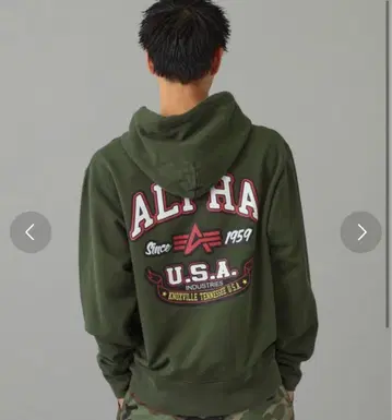 ALPHA 올리브 그린 후드티