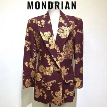 새상품급 몬드리안 와인 레드 골드 꽃무늬 울 자켓 이탈리아제