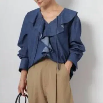 저널 스탠다드 레류움 데님 프릴 칼라 블라우스