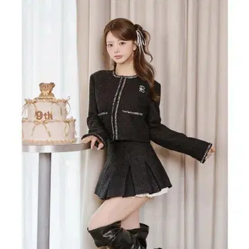 다리치 블랙 스팽글 트위드 자켓