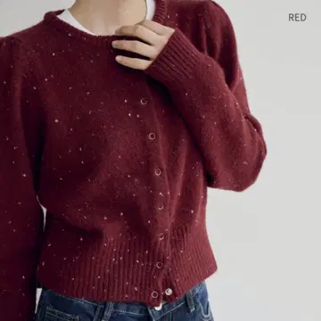 여성용 니트 가디건 레드