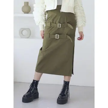 jouetie 쥬에티 더블 벨트 펜슬 스커트 카키