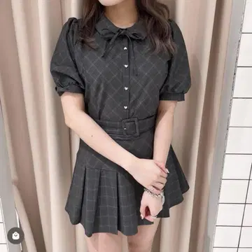 하트 버튼 플리츠 셋업 버블스