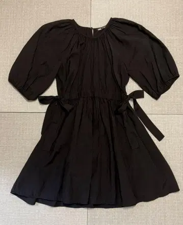 ZARA 퍼프 슬리브 린넨 원피스 블랙