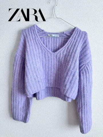 ZARA 자라 여성용 니트 퍼플 파스텔 컬러 숏 기장 가을/겨울