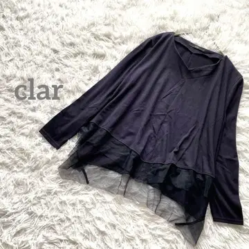 클라르 긴팔 티셔츠 상의 튤 레이어드 V넥 일본제 무지