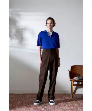 WASHED HIGH WAIST CHINO PANTS/BROWN