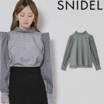 SNIDEL 하운드투스 체크 오간자 블라우스 상의