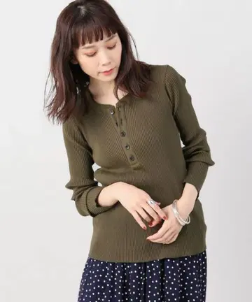 스픽 앤 스팬 알티마 골지 헨리 T 카키 리브 니트