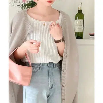 새상품 클래식 엘프 촉촉 2way 루즈핏 니트 가디건 라이트 그레이