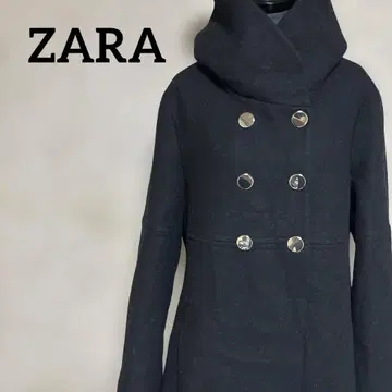ZARA 더블 버튼 후드 코트 블랙 L 울 혼방 가을/겨울