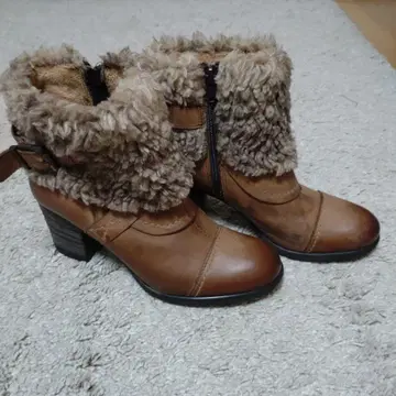 여성용 가죽 부츠 퍼 포함 이탈리아제 빈티지풍 S 사이즈