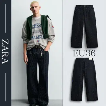 CHAMPION X ZARA 스트라이프 배기 핏 청바지 36
