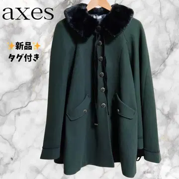 새상품 택 포함 axes 퍼 카라 부착 케이프 코트 그린