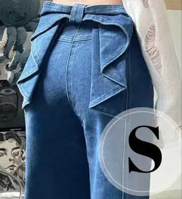 백리본 데님 S 다크 블루 스트레이트 팬츠 데님
