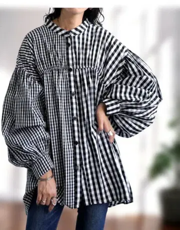 새상품 안티카! 체크 무늬 셔츠 체형 커버 오버 사이즈