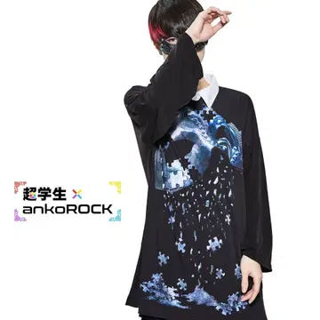 초학생 x ankoROCK 콜라보 퇴폐 베네치안 마스크 셔츠 옷깃 티셔츠