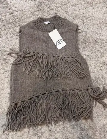 ZARA 프린지 슬리브리스 니트