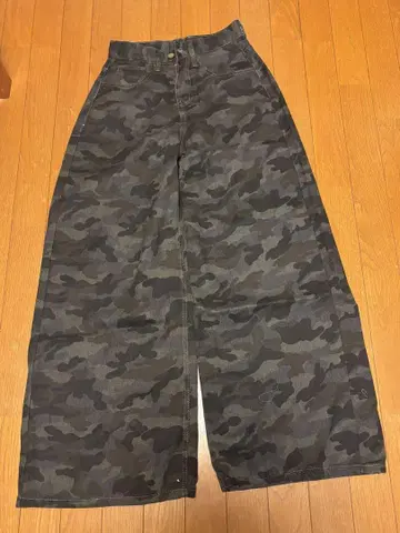 카모 무늬 데님 와이드 팬츠