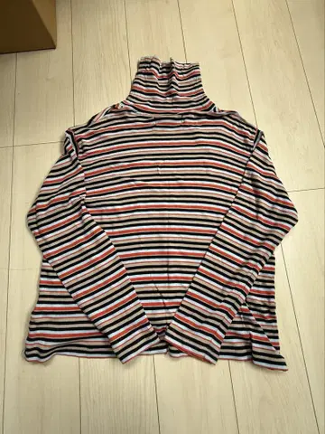 BEAMS BOY 멀티 보더 리브 터틀넥 티셔츠