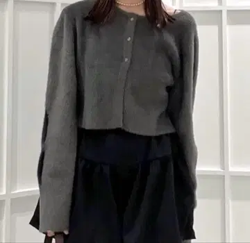 mline 슬릿 샤기 숏 가디건