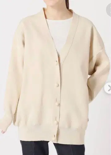 IENA 펄 버튼 밀라노 리브 V넥 가디건 화이트 이에나