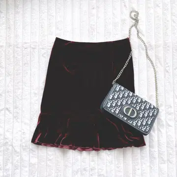 BIEMME JEANS 벨벳 무릎 기장 플레어 스커트 M 버건디