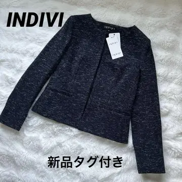 새상품 INDIVI 트위드 노카라 자켓 포멀 36