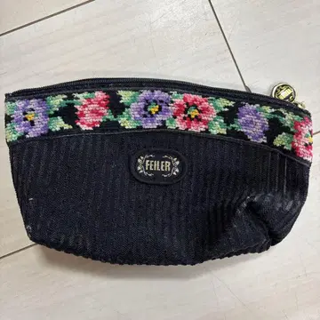 FEILER 꽃무늬 자수 파우치 블랙