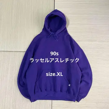 90s 레어 컬러 러셀 애슬레틱 무지 풀오버 후드티 보라색 XL