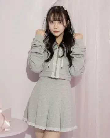 피움 pium 레이스 프릴 후드티 셋업