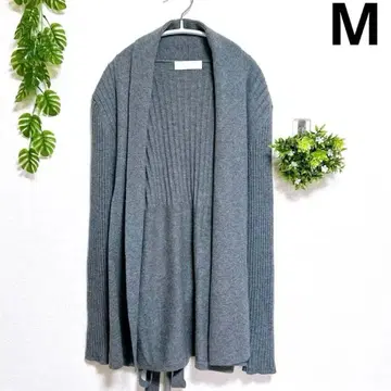 플라티나 라벨 그레이 리브 가디건 롱 겉옷 허리 끈 포함 모 M