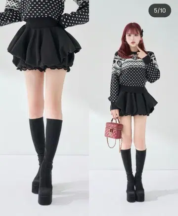 [라스트 1점] 다리치 볼륨 벌룬 미니 스커트 블랙