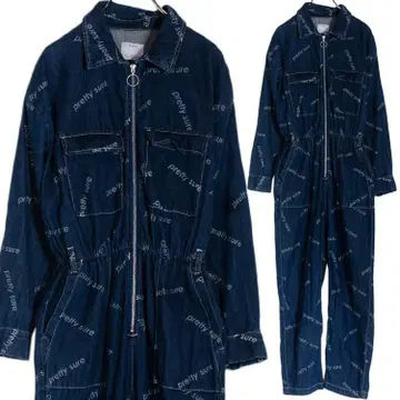 Bershka 점프수트 데님 데님 올 패턴 로고 여성용