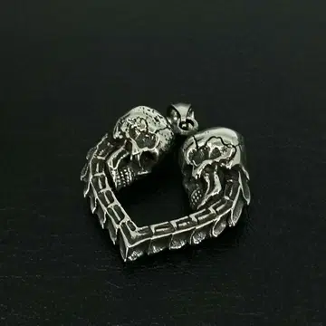 하트 스컬 펜던트 목걸이 해골 실버