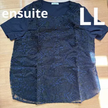 여성용 T셔츠 티셔츠 LL ensuite 자수 네이비