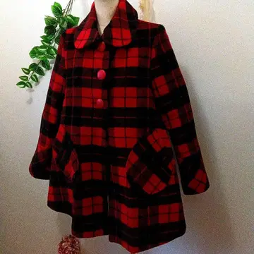 체크 코트 빨간색 코트 A라인 겨울 코트 자켓 코트 겉옷