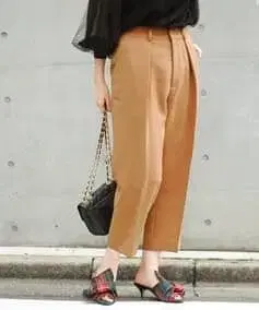 카멜 와이드 팬츠 센터 프레스