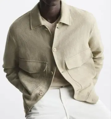 ZARA 린넨코튼 블렌드 자켓 블루종 M 사이즈