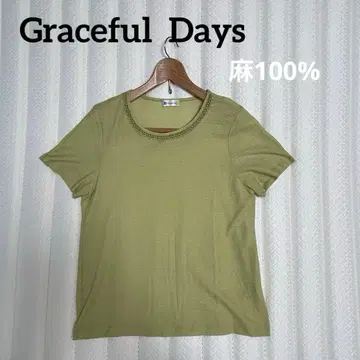 graceful days 린넨 100% 올리브 그린 반팔 상의