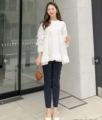 fitmore 핏모어 로즈 자수 테이퍼드 팬츠 네이비 M