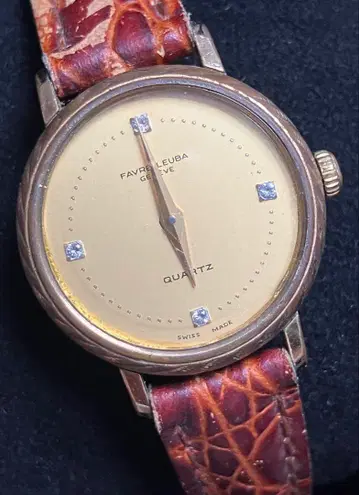 작동품 레어 FAVRE-LEUBA 다이아 스톤 쿼츠 손목시계 골드색