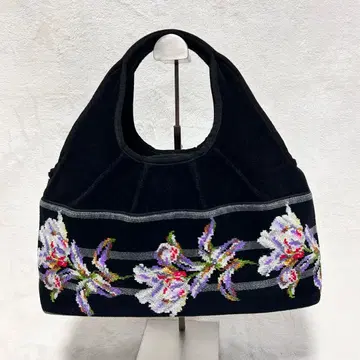 FEILER 페이 백합 패턴 타월 원단 핸드백 블랙