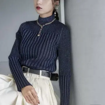 HARE 라메 랜덤 리브 니트 네이비