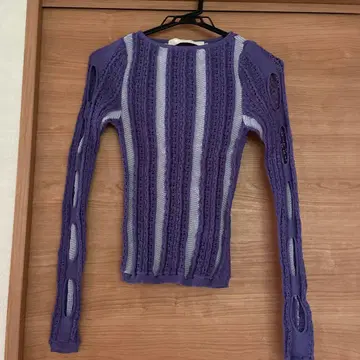 라인밴드 leinwande 스트라이프 레이스 상의 티셔츠 보라색