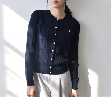 새상품급 폴로 랄프로렌 가디건 케이블 니트 네이비