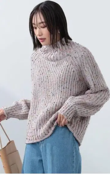 BEAMS 컬러 네프 니트 하이넥 그레이지