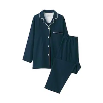 MUJI/무인 겨드랑이에 솔기가 없는 플란넬 긴팔 파자마 다크 네이비