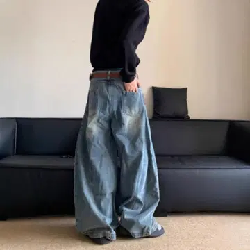 [ 2XL ] 새상품 레트로 워시 와이드 데님 팬츠 배기 청바지 y2k